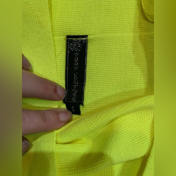 💖 Poof Couture Neon Yellow Skirt Bodycon Fitted Bandage Texture Stripe Mini - Picture 5 of 7